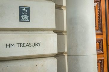 London- HM Treasury building on Horse Guard Road, Whitehall. The UK Government's economic and finance ministry