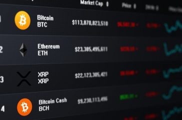 Computer screen with list of cryptocurrency exchange rates