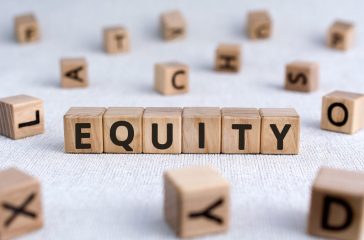 Equity - words from wooden blocks with letters, the value of a c